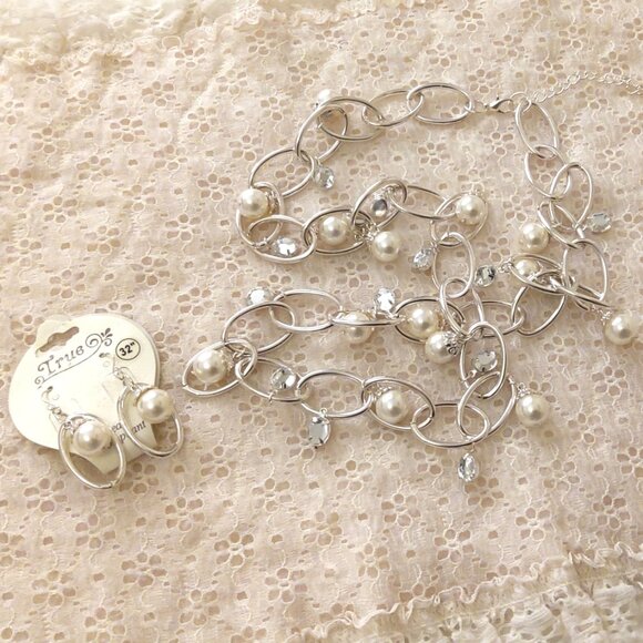 Vintage NEW True Handmade Pearl & Clear Glass Beads Silver Tone Necklace - Picture 6 of 7